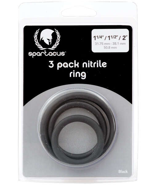 Spartacus Nitrile Cock Ring Set - Black Pack of 3