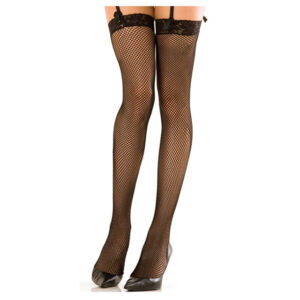 RR Lace Top Fishnet Thigh Highs Blk OS