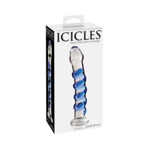 Icicles #5 7in Glass Dildo Blue/Clear