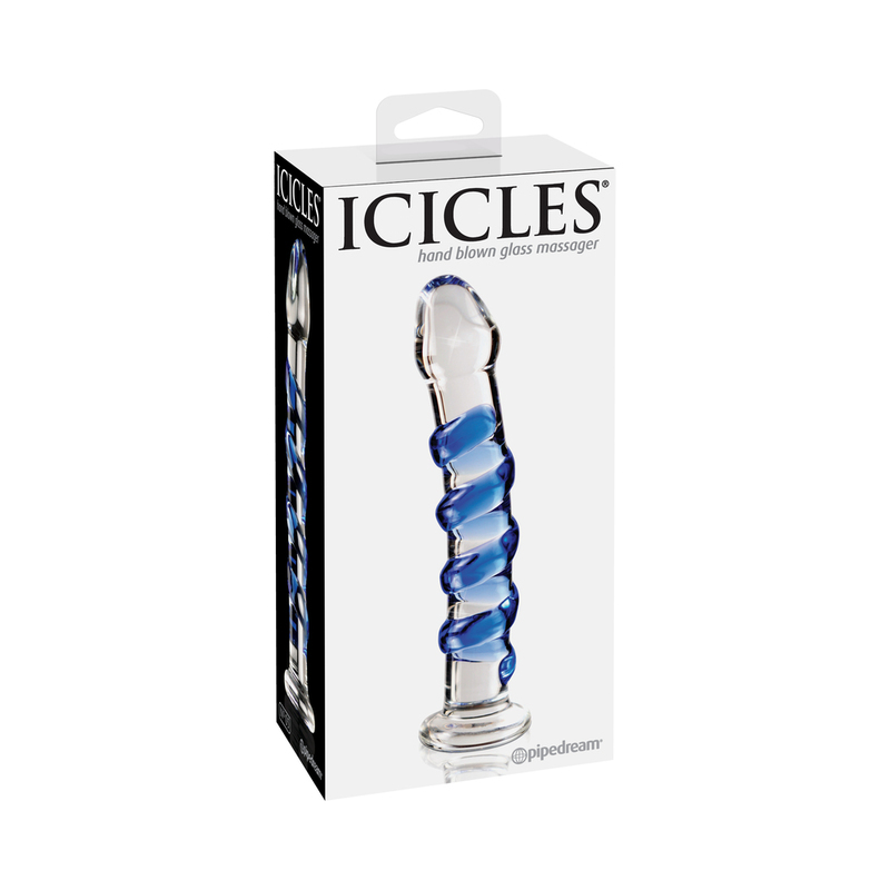 Icicles #5 7in Glass Dildo Blue/Clear