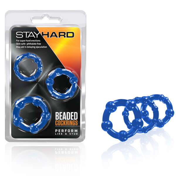Stay Hard Beaded Cockrings 3pc Set Blue