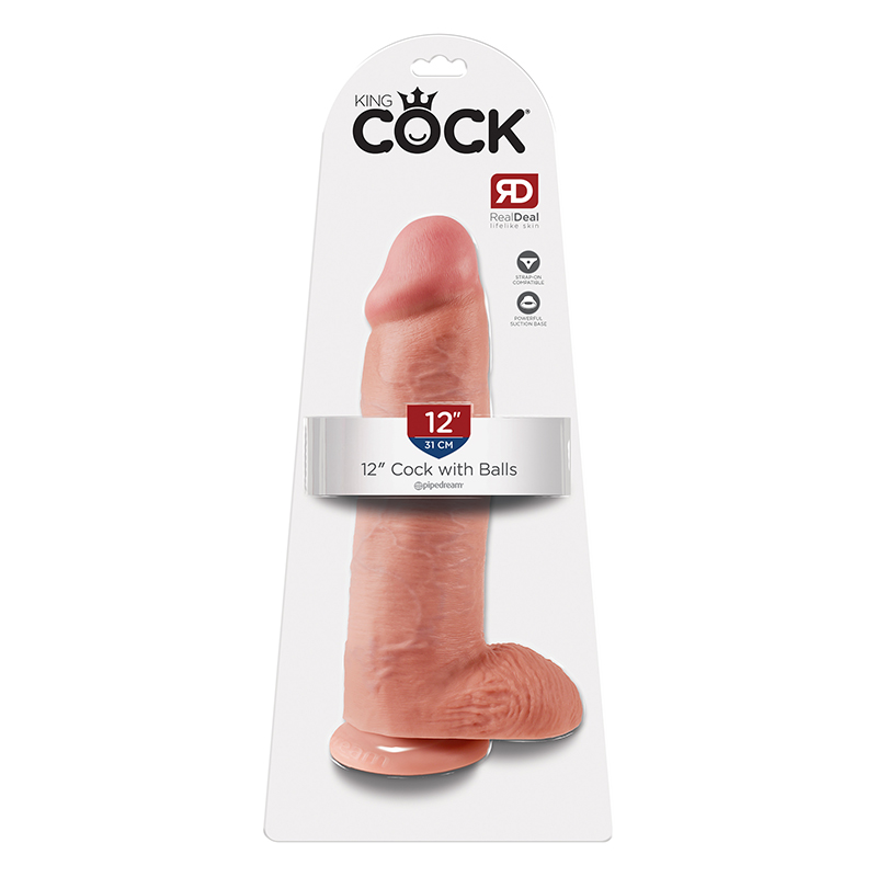 King Cock 12in Cock w/ Balls Beige