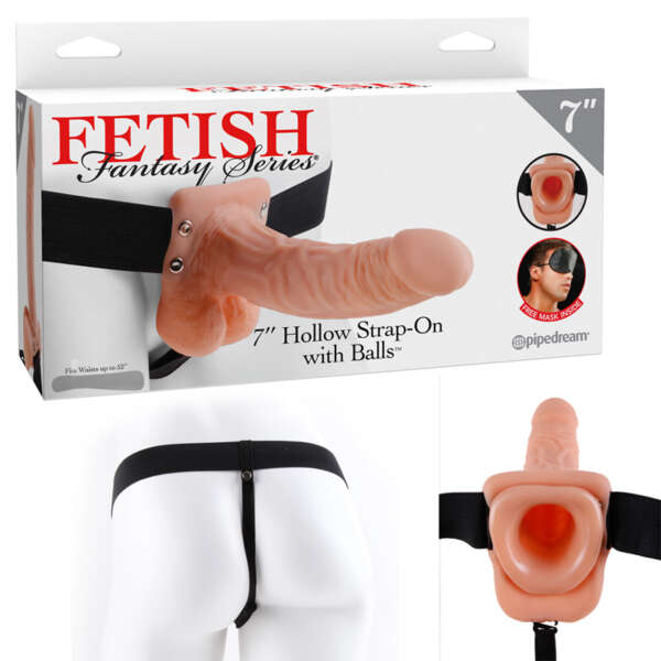 FF 7in Hollow Strap-On w/Balls Beige