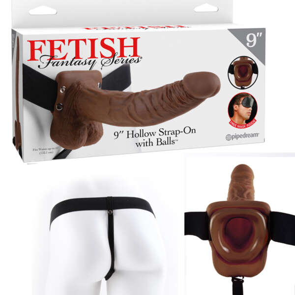 FF 9in Hollow Strap-On w/Balls Brown