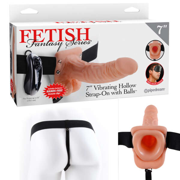 FF 7in Vibr Hollow Strap-On w/Balls Beig