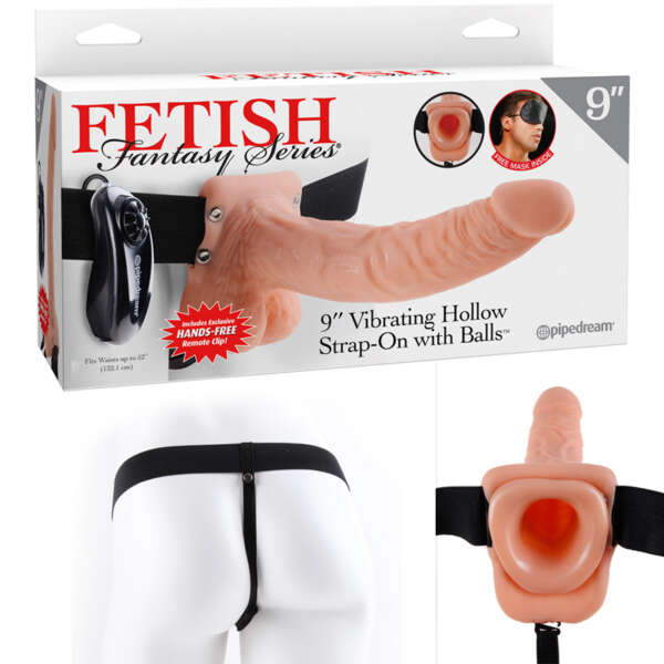 FF 9in Vibr Hollow Strap-On w/Balls Beig