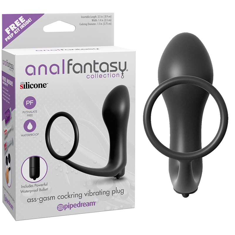AFC Ass-Gasm Vibr Cockring & Plug Blk
