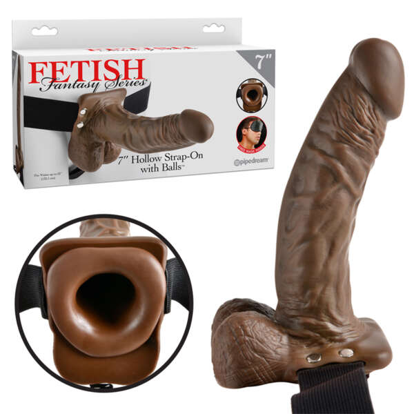 FF 7in Hollow Strap-On w/Balls Brown