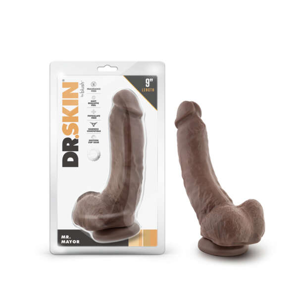 Dr. Skin Mr. Mayor 9in Dildo w/Balls Brn