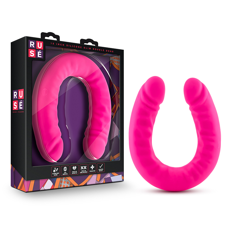 Ruse 18in Sili Slim DoubleDildo Hot Pink