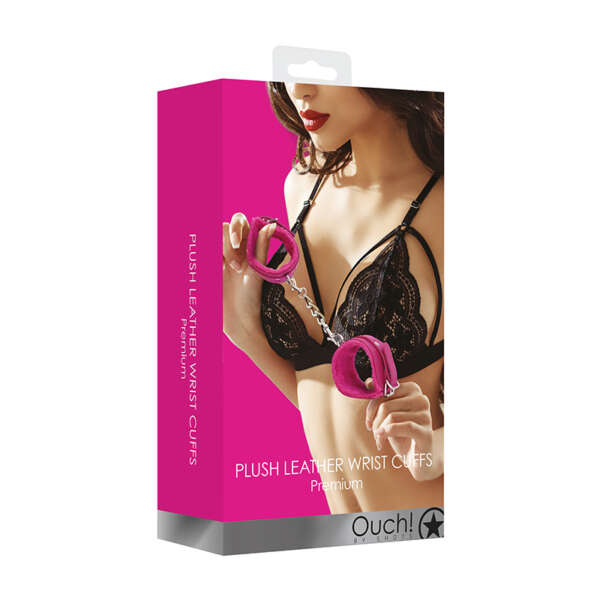 Ouch Prem Plush Leather Wrist Cuffs Pink