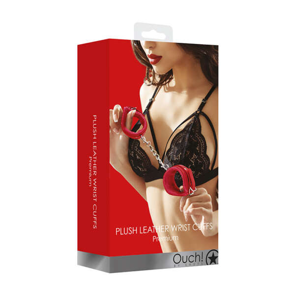 Ouch Prem Plush Leather Wrist Cuffs Red