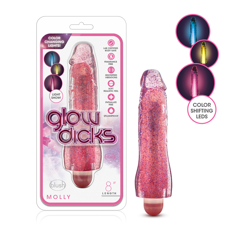 Glow Dicks Molly 8in Vibrat Glitter Pnk