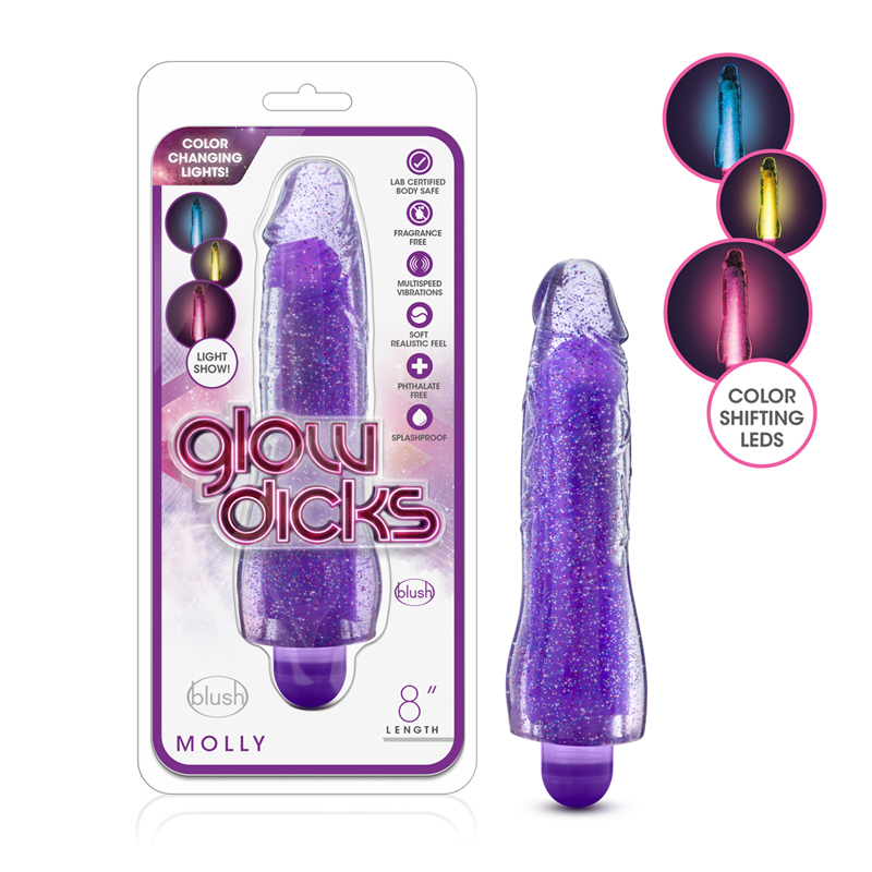 Glow Dicks Molly 8in Vibrat Glitter Pur