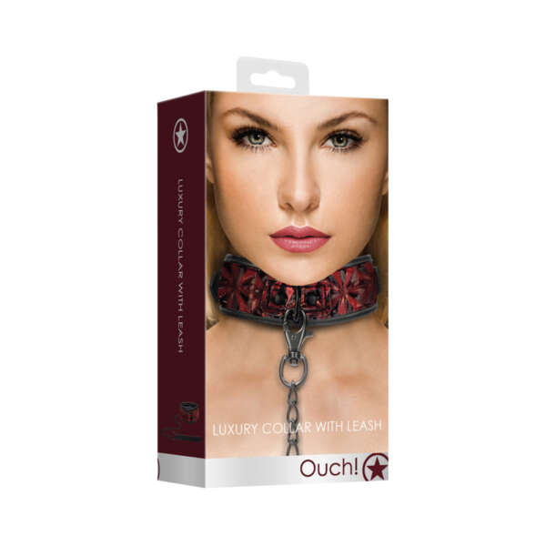 Ouch Luxury Collar W/Leash Burgundy
