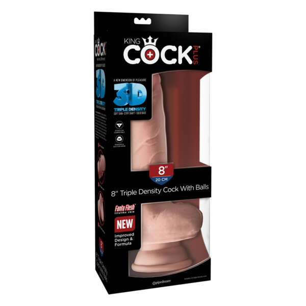 King Cock Plus 8in TriplDens Balls Beige