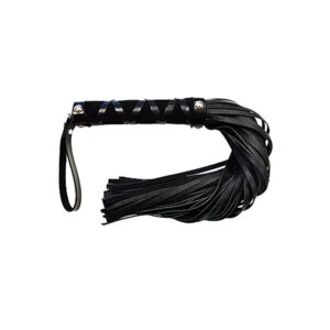 Short Leather Flogger Studded Handle BLK