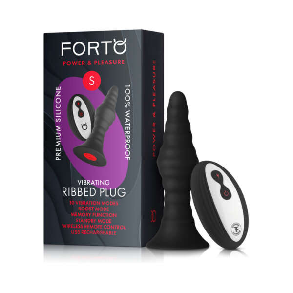 Forto Vibrating Ribbed Plug Small Black