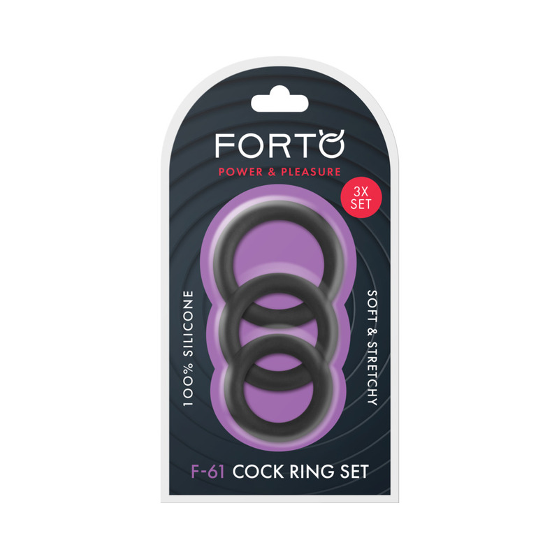 Forto F-61 3pc Silicone Cockring Set Blk
