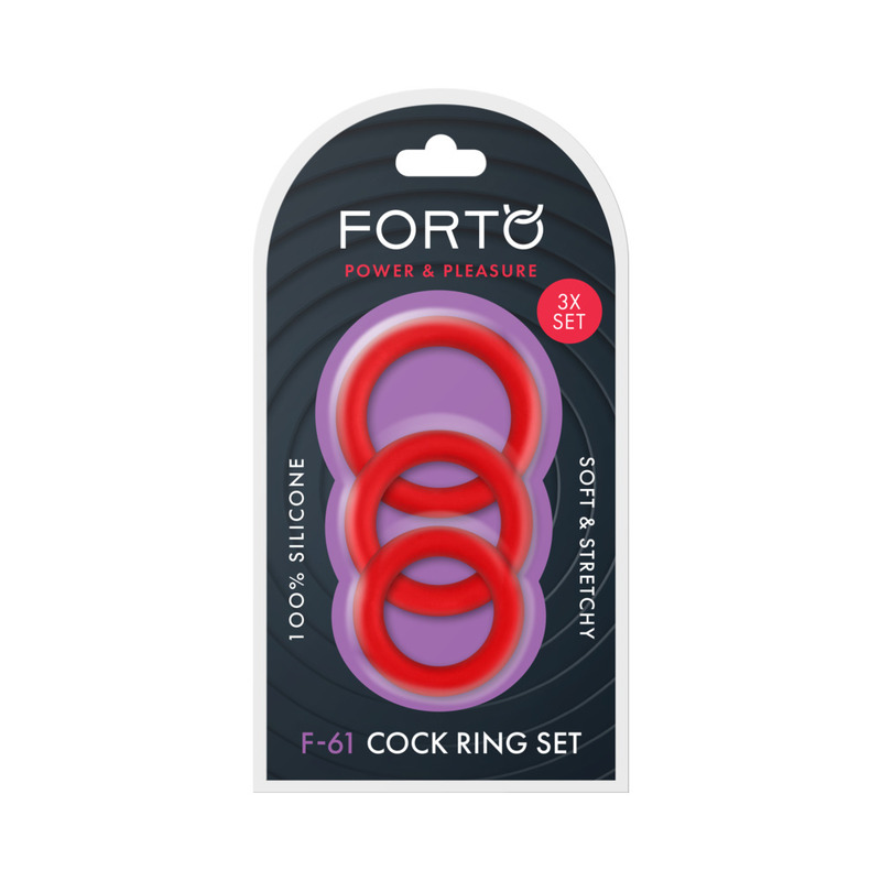 Forto F-61 3pc Silicone Cockring Set Red