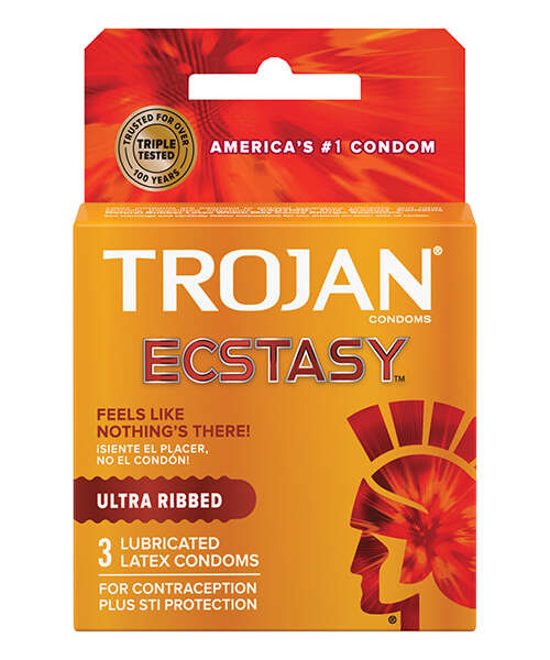 Trojan Ultra Ribbed Ecstasy Condoms - Box of 3