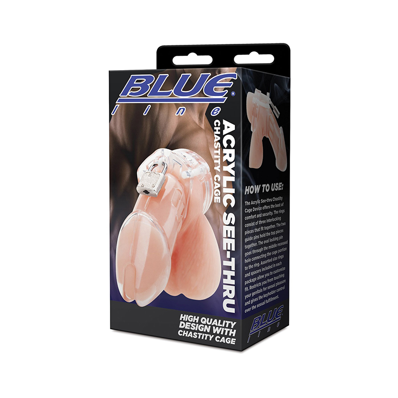 Blue Line Acrylic See-Thru Chastity Cage