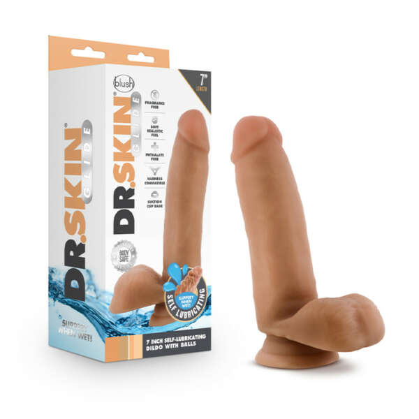 Dr. Skin Glide 7in Self Lubr Dildo Tan
