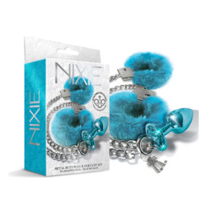 Nixie Metal Butt Plug&Furry Cuf Md Bl Me