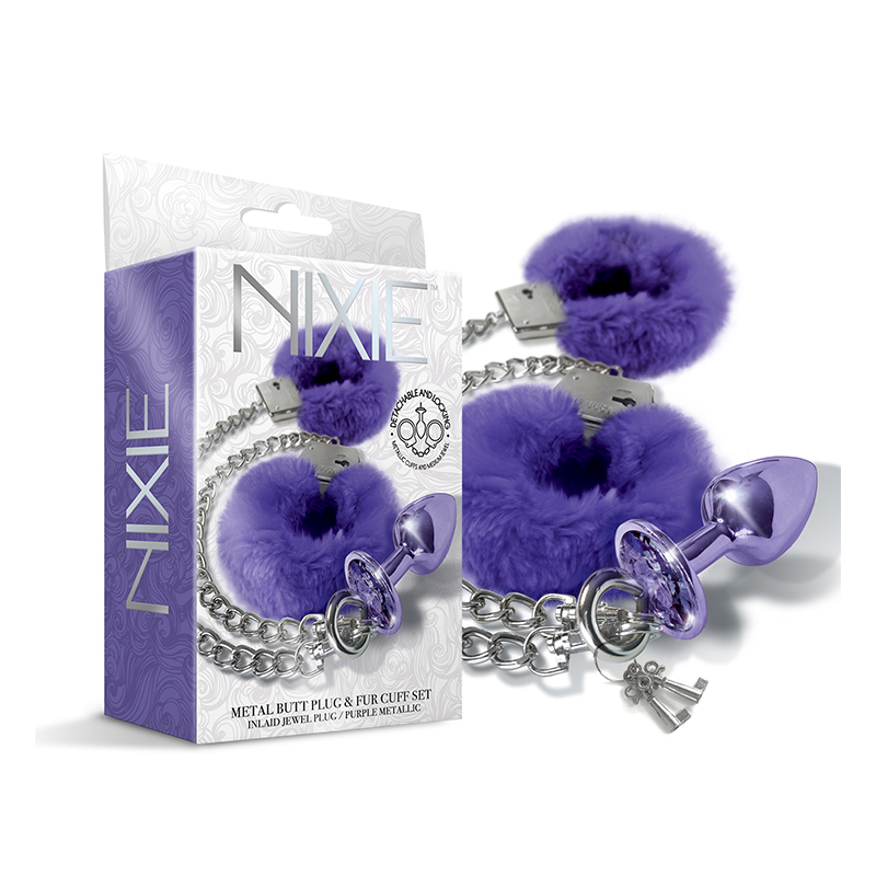 Nixie Metal Butt Plug&Furry Cuff M Pu Me