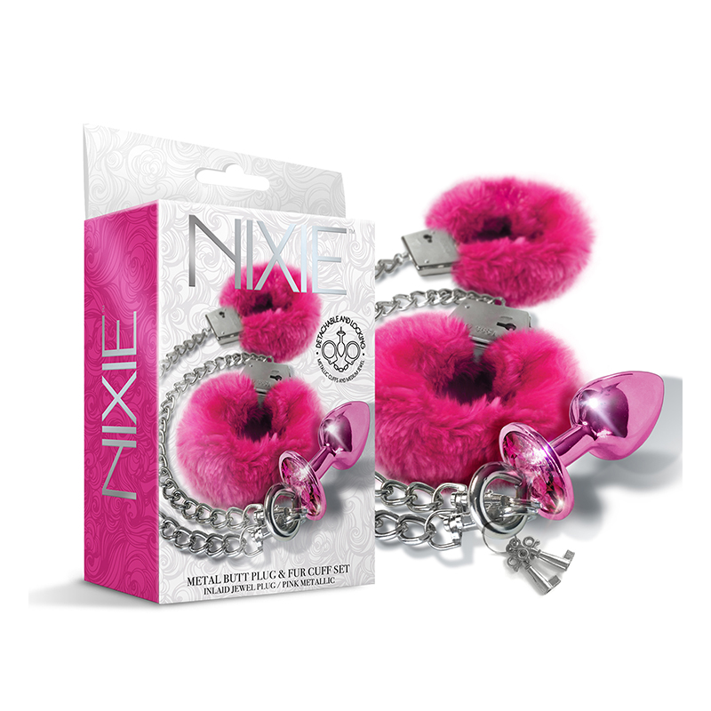 Nixie Metal Butt Plug&Furry Cuff M Pk Me