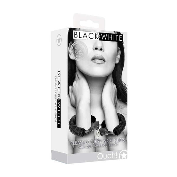 Ouch B&W Beginner Furry Wrist Cuffs Blk