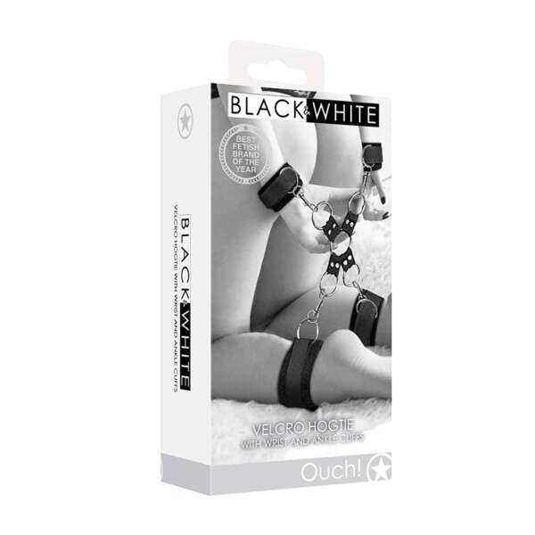 Ouch B&W VelcroHogtieHand&AnkleCuffs Blk