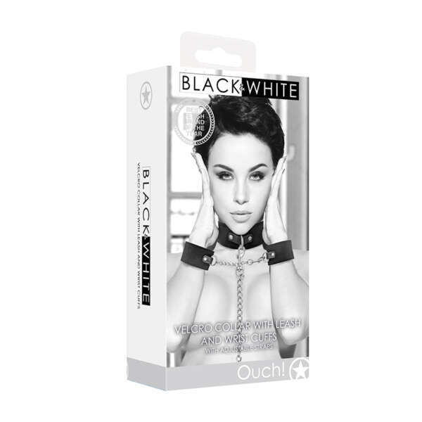 Ouch B&W VelcroCollarLeash&Cuffs Blk