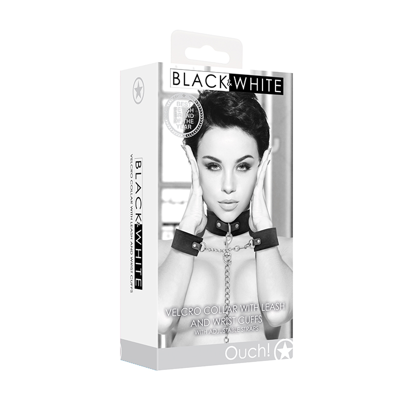 Ouch B&W VelcroCollarLeash&Cuffs Blk
