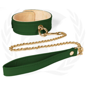 Plush Lined Green PU Collar Chain Leash