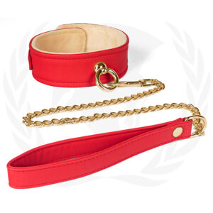 Plush Lined Red PU Collar Chain Leash