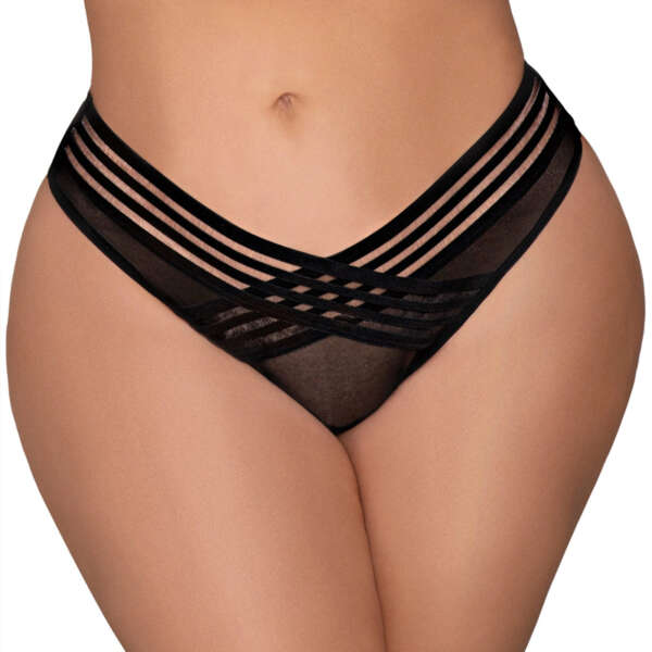 DG Mesh Thong w/ Front Detail Black 3X