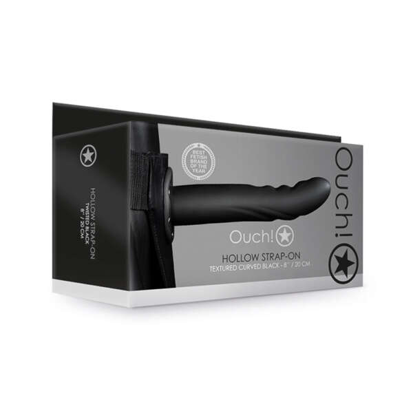 Ouch TexturedCurve 8in HollowStrapOn Blk