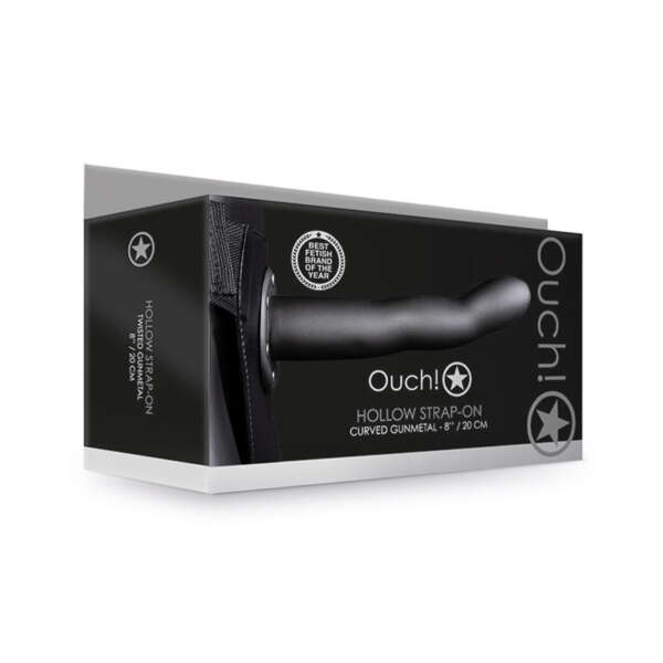 Ouch Curved 8in Hollow Strap-On Gunmetal