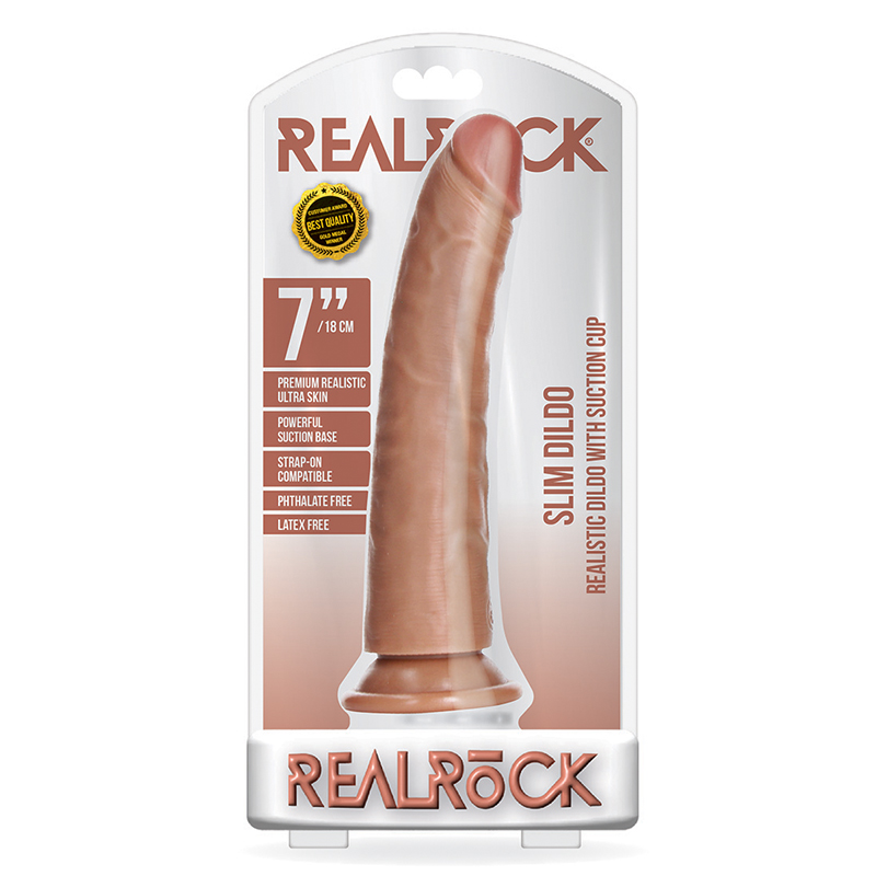 RealRock 7in Slim Dildo W/Suction Tan