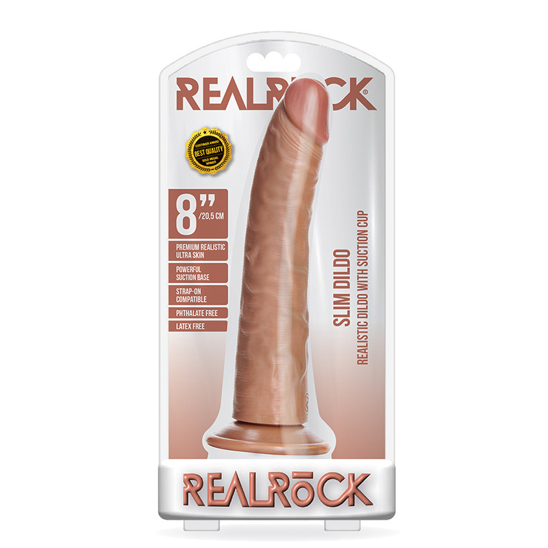 RealRock 8in Slim Dildo W/Suction Tan