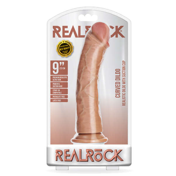 RealRock 9in Curved Dildo WSuction Tan