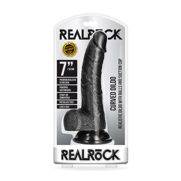 RealRock 7in Curved Dildo W/Balls Black