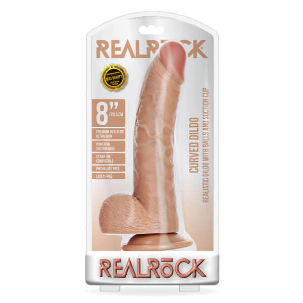 RealRock 8in Curved Dildo W/Balls Tan