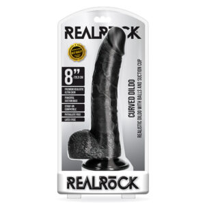 RealRock 8in Curved Dildo W/Balls Black
