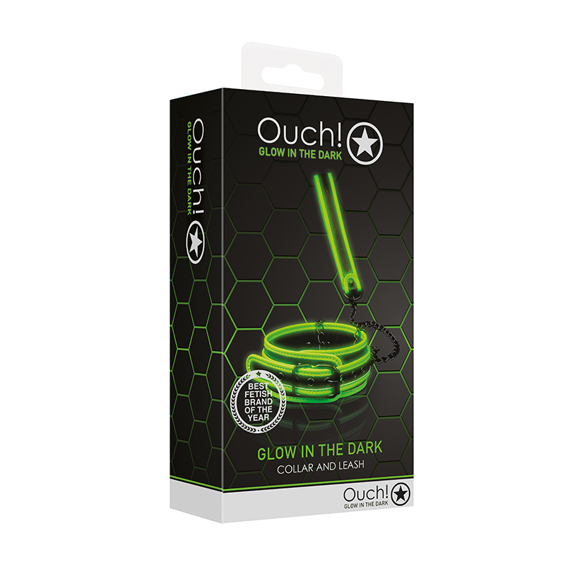 Ouch GITD Collar & Leash Set Neon Green
