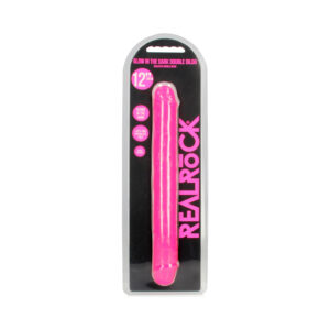 Realrock GITD Double Dong 12in Neon Pink