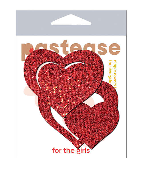 Pastease Glitter Peek a Boob Hearts - Red O/S