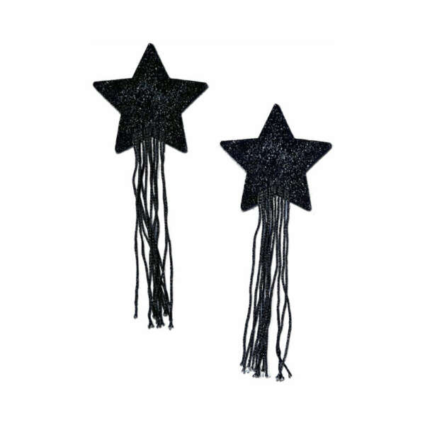 Pasties Blk Sparkle Star Long Fringe Nip