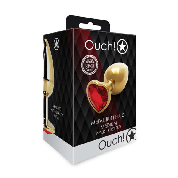 Ouch Heart Gem Butt Plug M Gld/Red